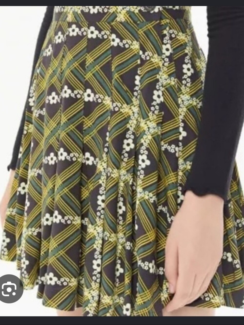 Urban Outfitters Black Plaid Mini Skirt with Yellow & Green Floral Accents